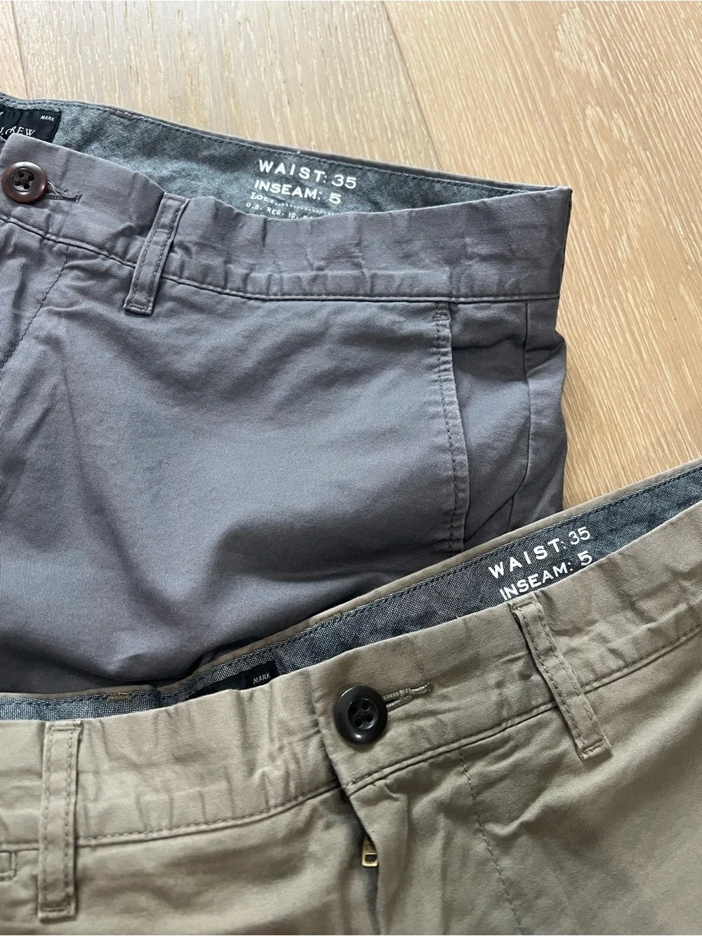 Summer Shorts Duo // 5” inseam, 35 waist // Medium Grey + Olive Green